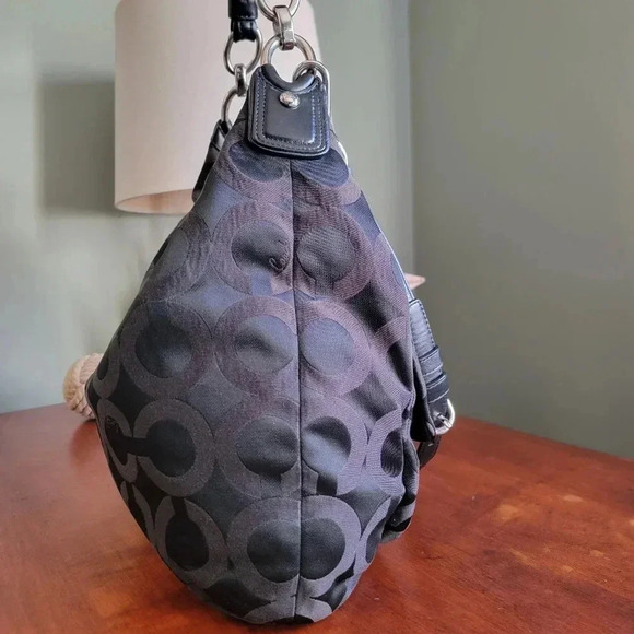 Coach Black Kristen Op Art Hobo Black Signature Jacquard and Leather #16811 - Picture 8 of 16